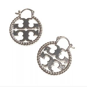 Tory Burch Silver Rope Miller Logo Hoop Earrings